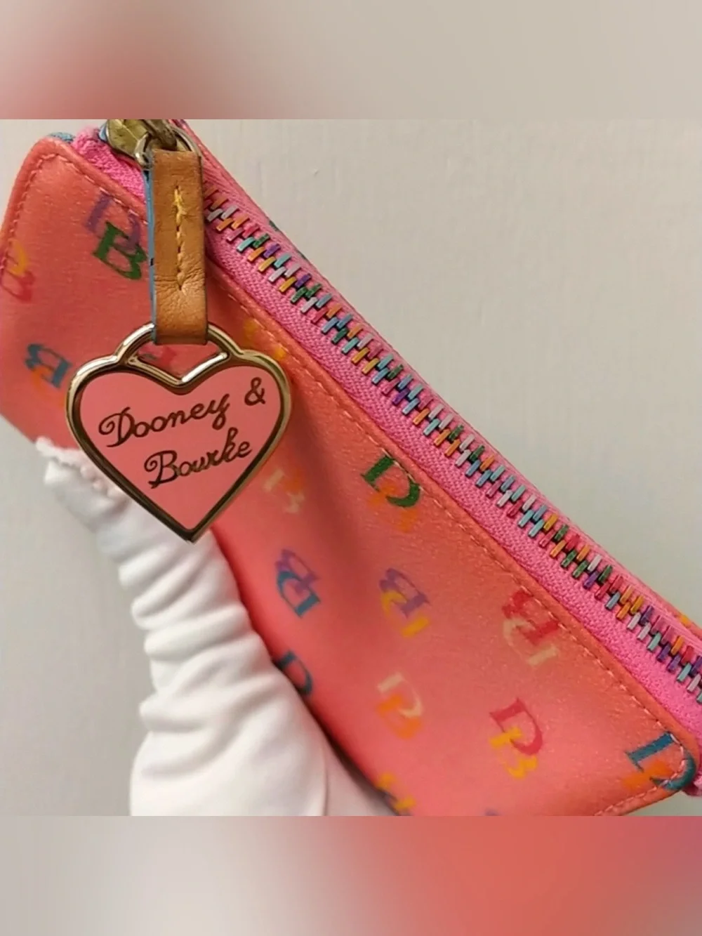 2000s Vintage Dooney And Bourke Pink Rainbow Zip Pouch Wallet